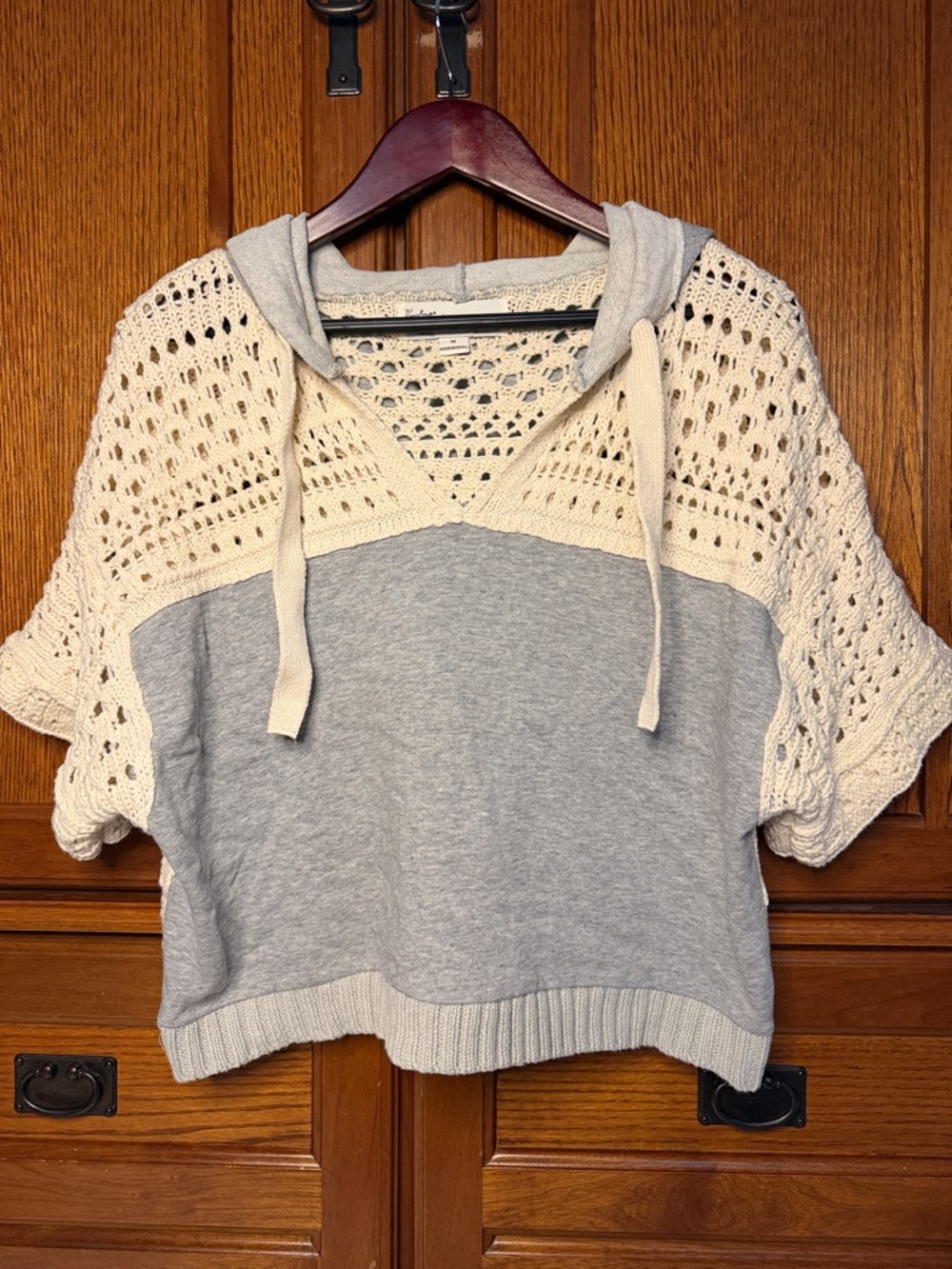 Vintage Havana Crochet Hooded Pullover Top Cropped Boho Chic Beach Resort Indie